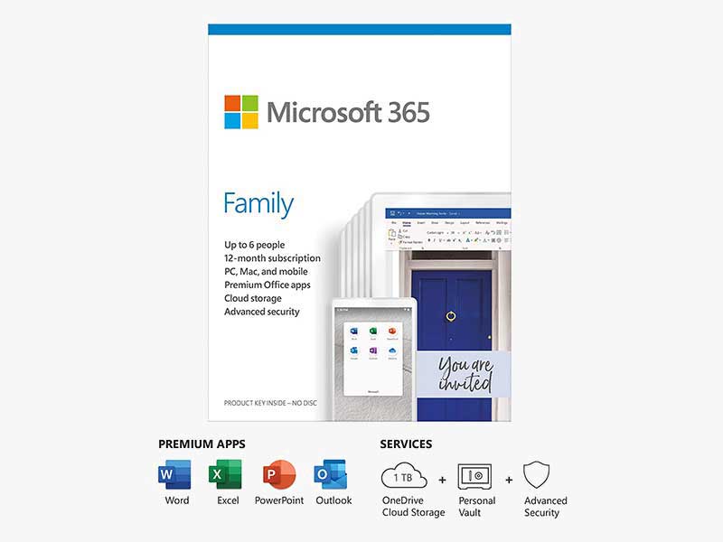 Premium aplikacije Word, Excel, PowerPoint, OneNote, Outlook, Access (samo PC), Publisher (samo PC). Jednogodišnja pretplata. <b>Cena: 85 €</b>